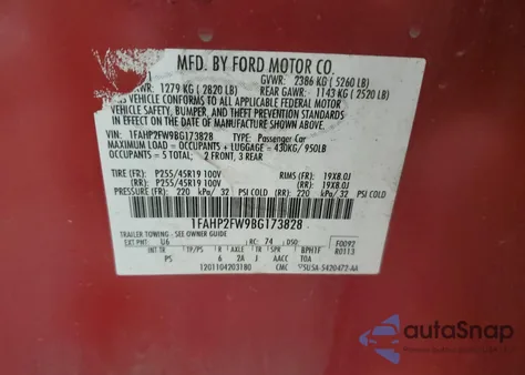 2011 Ford Taurus Limited z USA, uszkodzony, nr VIN 1FAHP2FW9BG173828